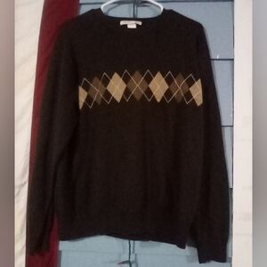 Brown Geoffrey Beene Argyle Crewneck Sweater, L